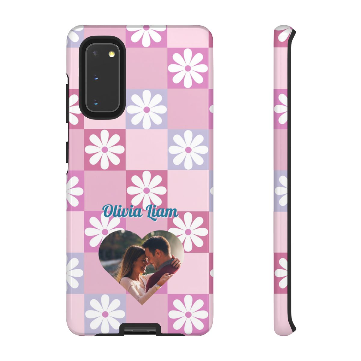 Personalized Pink Floral Checkered Tough Case