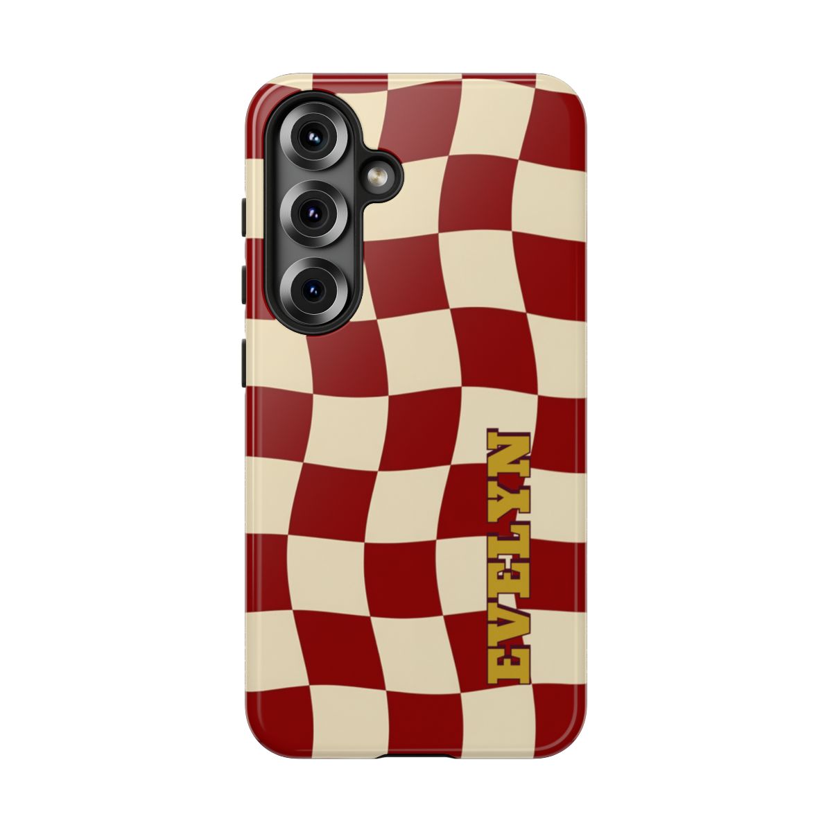 Personalized Burgundy Checkered Phone Case – Custom Name Wavy Retro Aesthetic