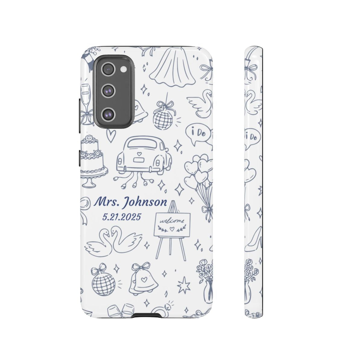 Navy Blue Personalized Wedding Phone Case – Custom Name & Date Bridal Gift