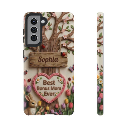 Personalized Bonus Mom Phone Case – Custom Name Clay Spring Garden Aesthetic