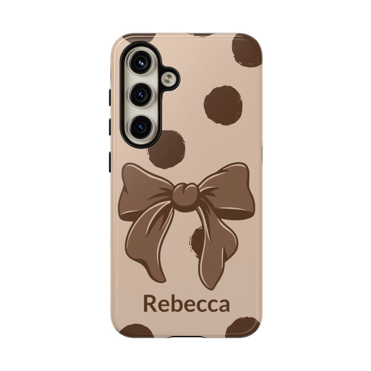 Personalized Brown Polka Dot Bow Phone Case – Custom Name Coquette Retro Aesthetic