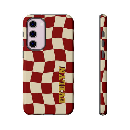 Personalized Burgundy Checkered Phone Case – Custom Name Wavy Retro Aesthetic