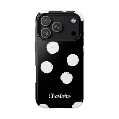 Custom name black and white polka dot phone case
