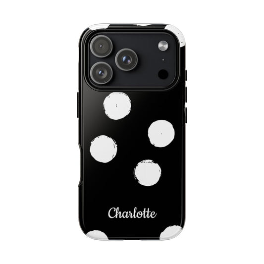 Custom name black and white polka dot phone case