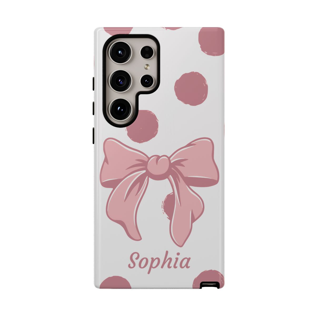 Personalized Pink Polka Dot Bow Phone Case – Custom Name Coquette Aesthetic