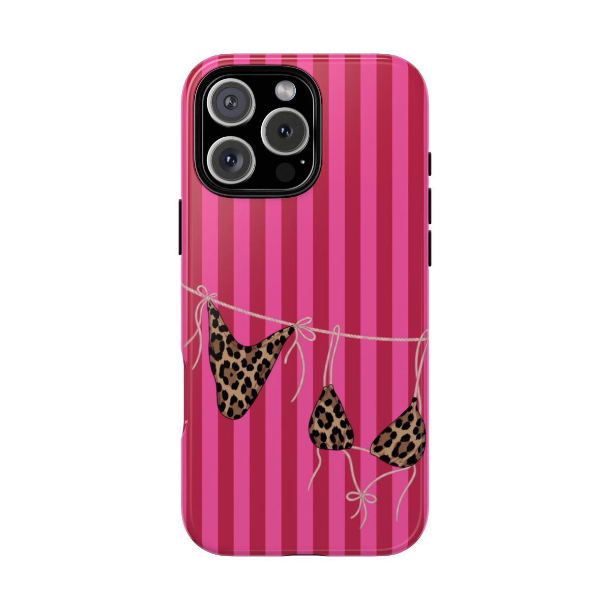 Leopard Bikini Striped Phone Case – Trendy Summer Beach Aesthetic