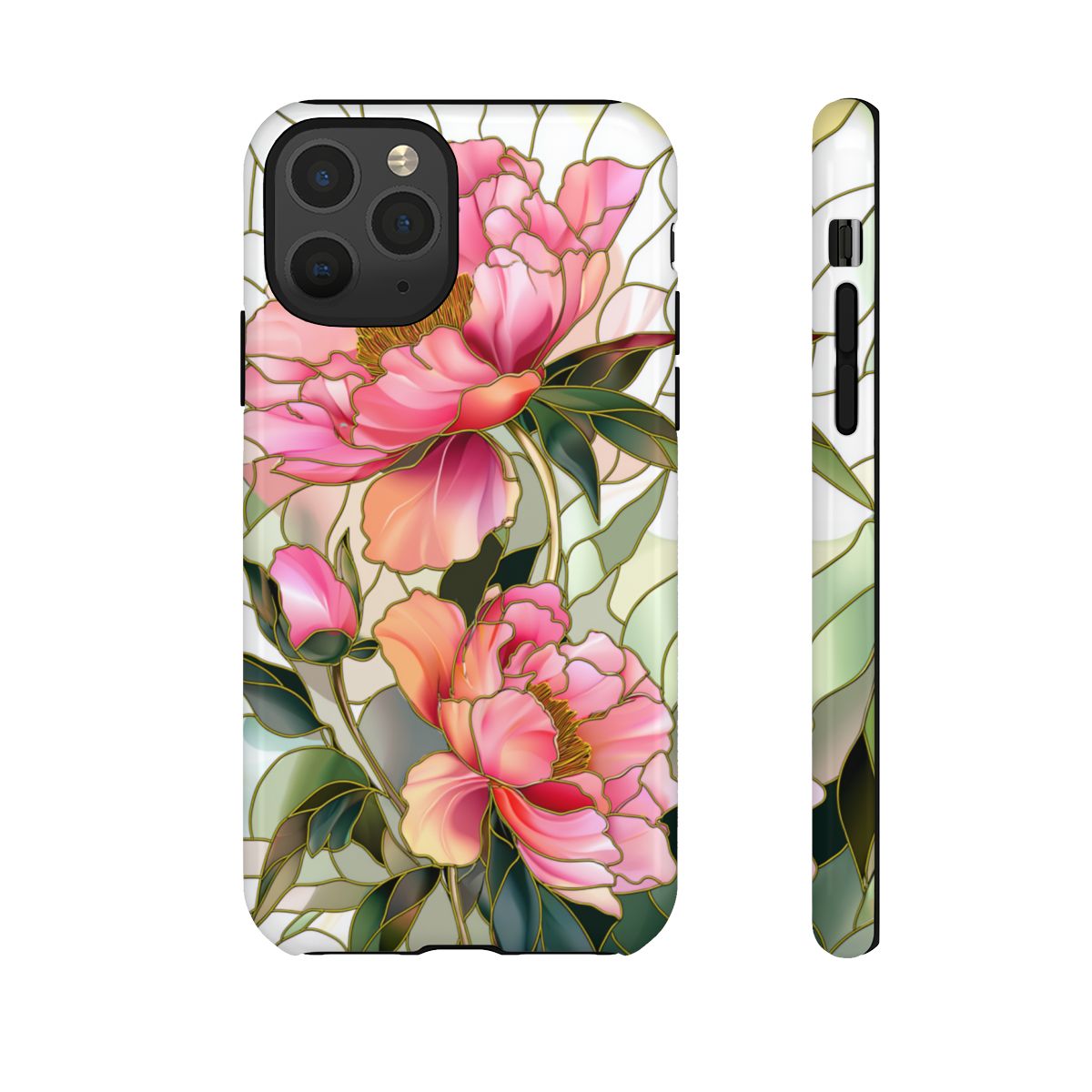 Stained Peony Phone Case - Gold Lead Mosaic Art