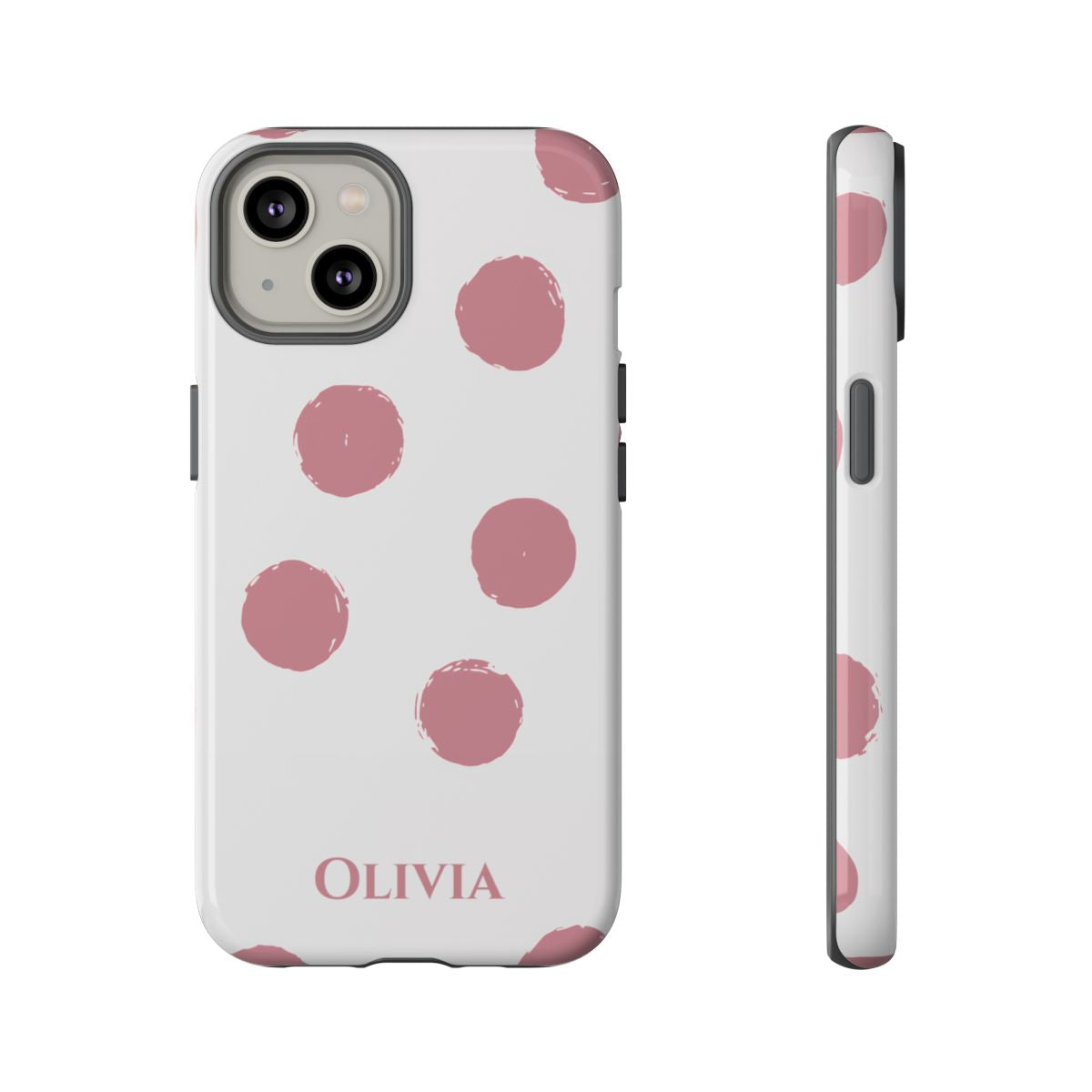Personalized Pink Polka Dot Phone Case – Custom Name White Blush Aesthetic