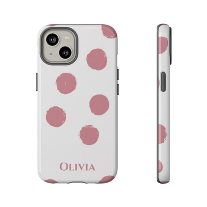 Personalized Pink Polka Dot Phone Case – Custom Name White Blush Aesthetic