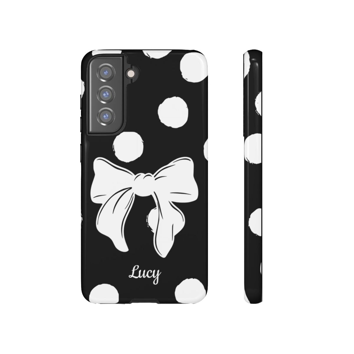 Personalized Black Polka Dot Bow Phone Case – Custom Name Coquette Retro Aesthetic