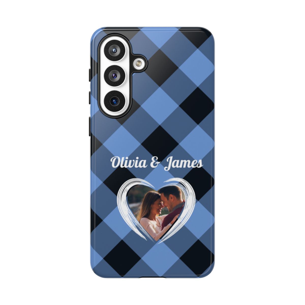 Personalized Blue Plaid Phone Case - Custom Photo & Name