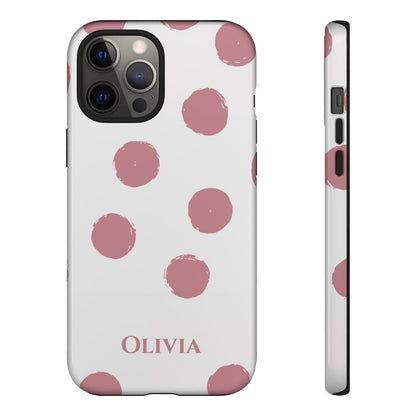Personalized Pink Polka Dot Phone Case – Custom Name White Blush Aesthetic