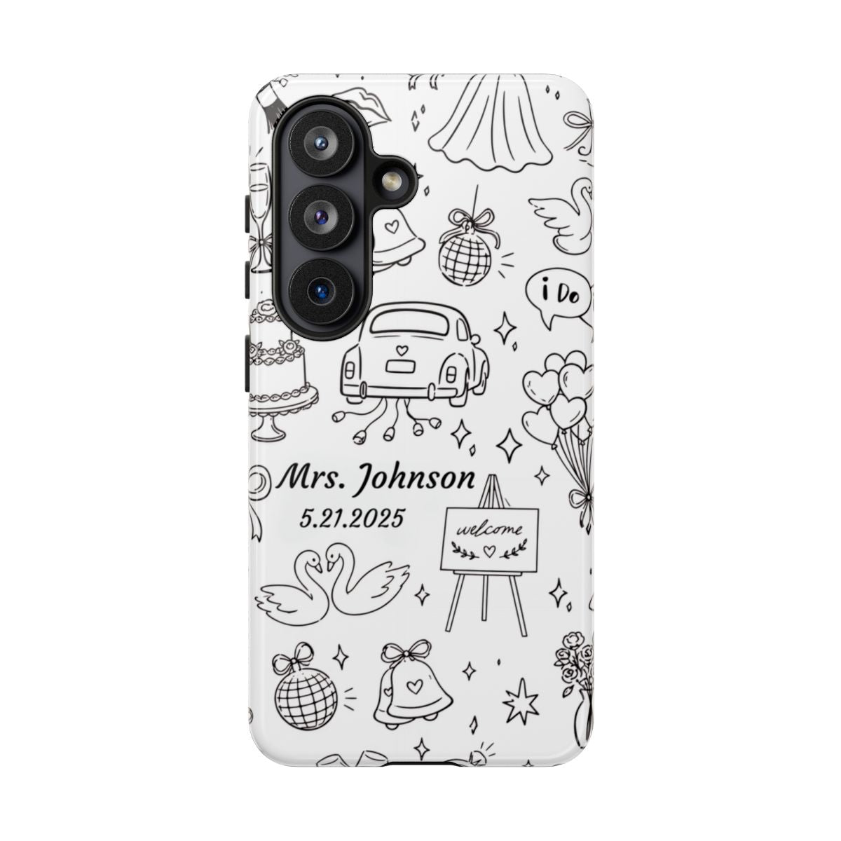 Black Wedding Phone Case – Personalized Name & Date Gift
