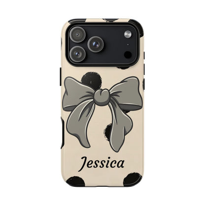 Personalized Polka Dot Bow Phone Case – Custom Name Coquette Retro Aesthetic