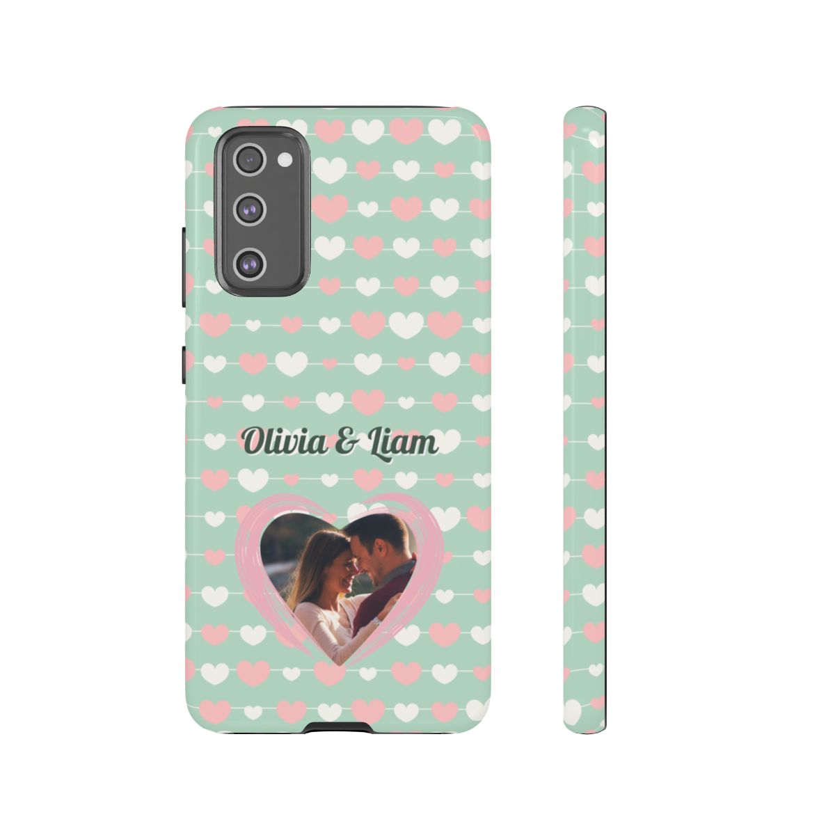 Personalized Mint Green Heart Phone Case - Custom Name and Photo