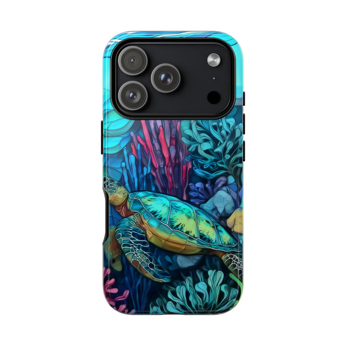Stained Glass Turtle Phone Case – Coastal Blue Ocean Mosaic Aesthetic