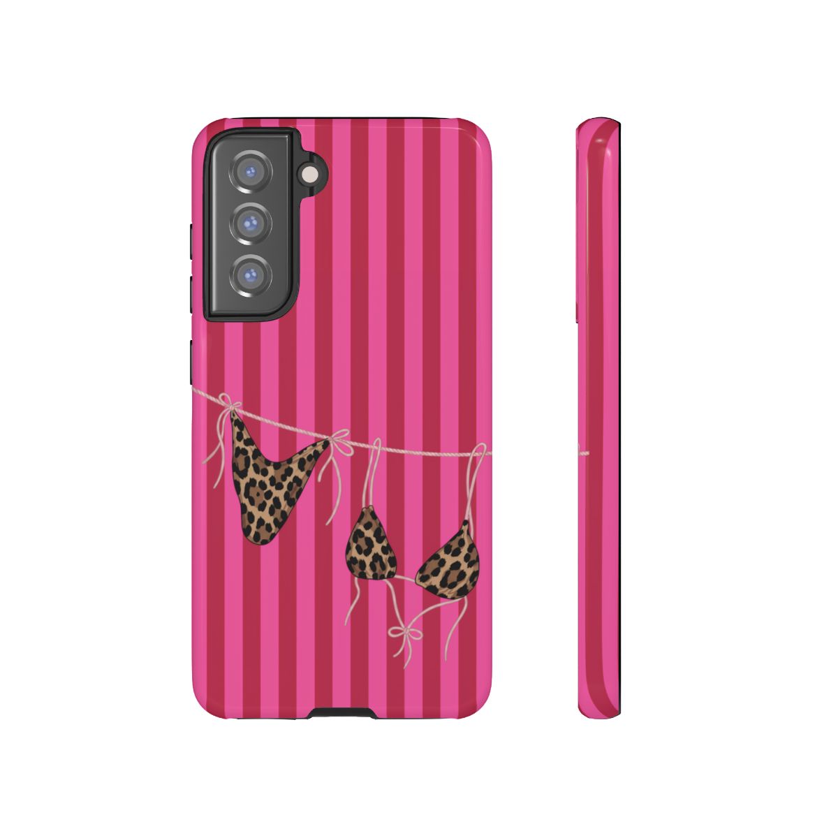 Leopard Bikini Striped Phone Case – Trendy Summer Beach Aesthetic