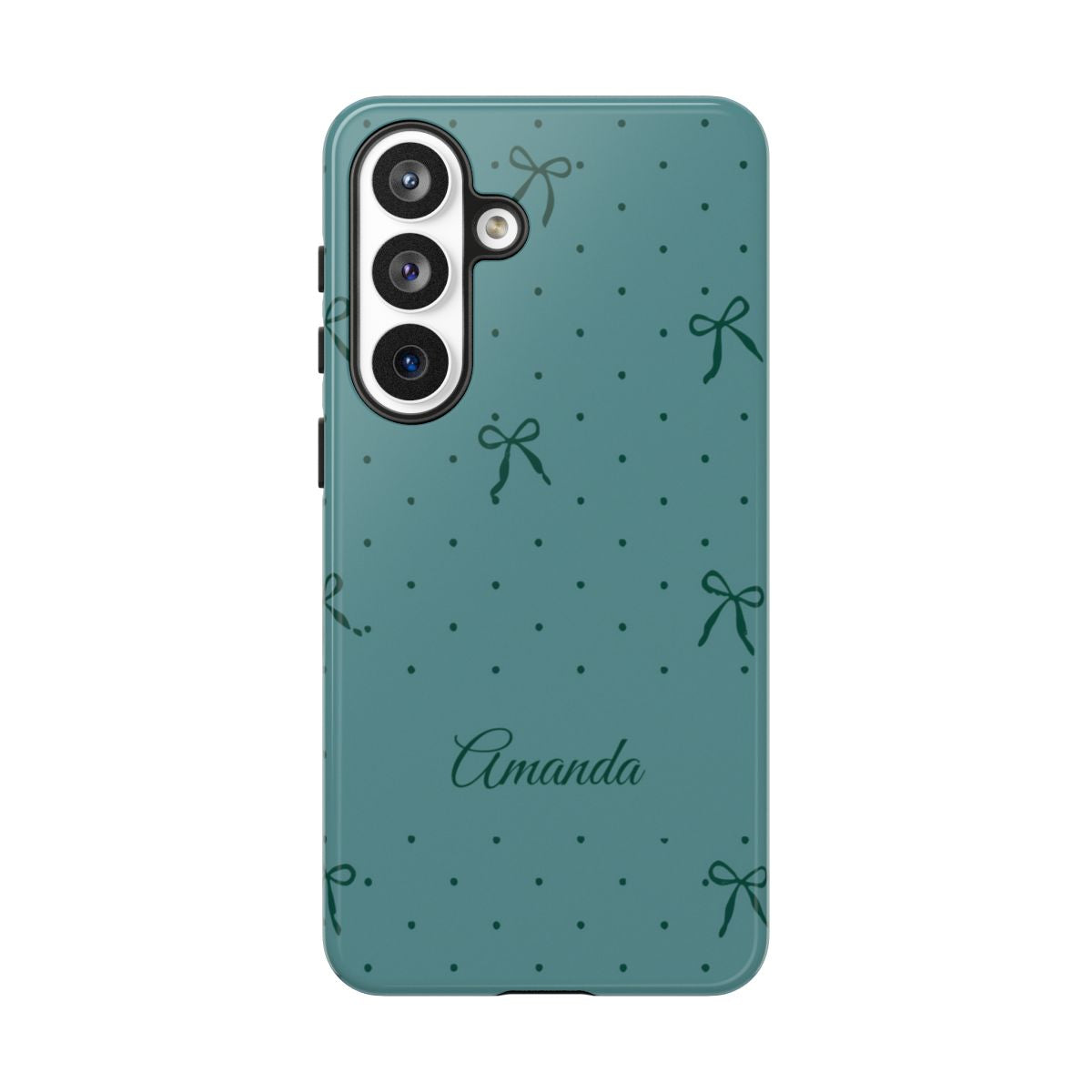 Personalized Teal Bow Phone Case – Custom Name Coquette Polka Dot Aesthetic