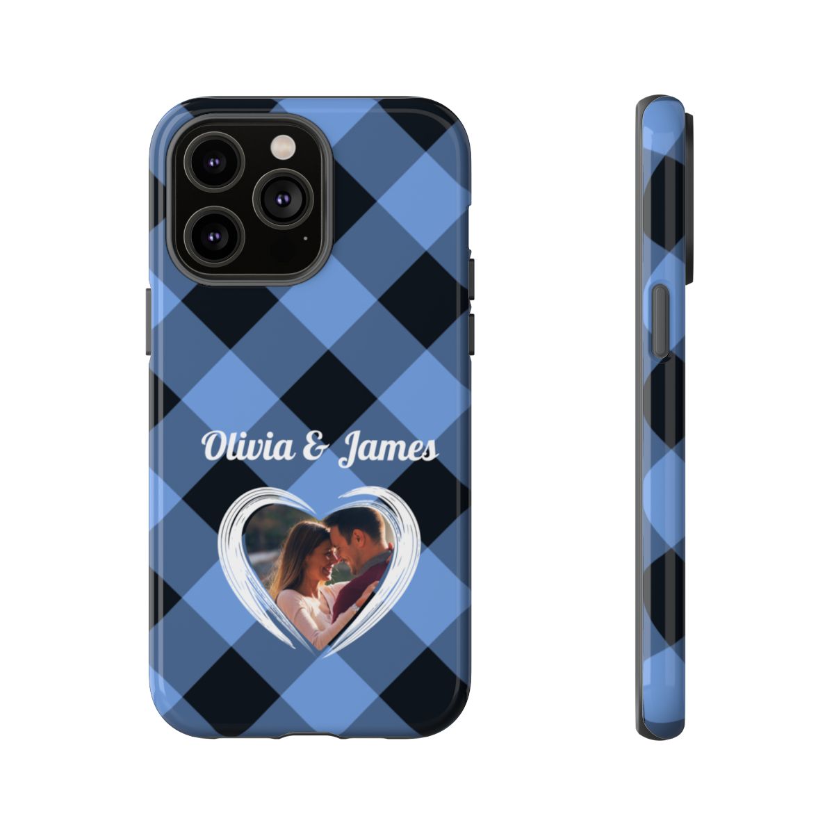 Personalized Blue Plaid Phone Case - Custom Photo & Name