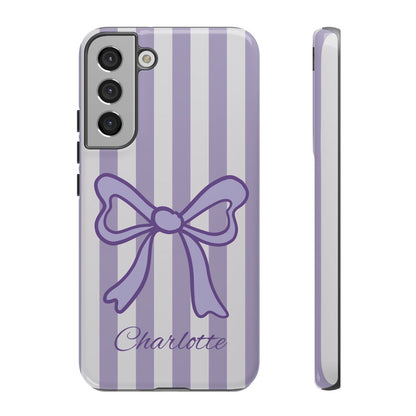 Personalized Lavender Bow Phone Case – Purple Striped Coquette Ribbon Aesthetic