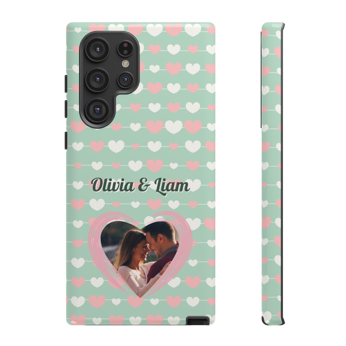 Personalized Mint Green Heart Phone Case - Custom Name and Photo