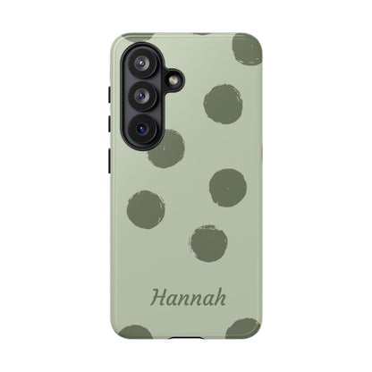 Personalized Sage Green Polka Dot Phone Case – Custom Name Matcha Aesthetic