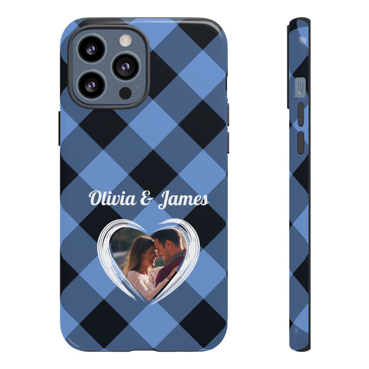 Personalized Blue Plaid Phone Case - Custom Photo & Name