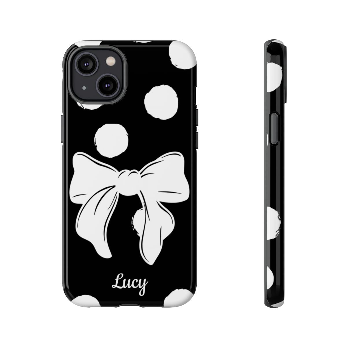 Personalized Black Polka Dot Bow Phone Case – Custom Name Coquette Retro Aesthetic