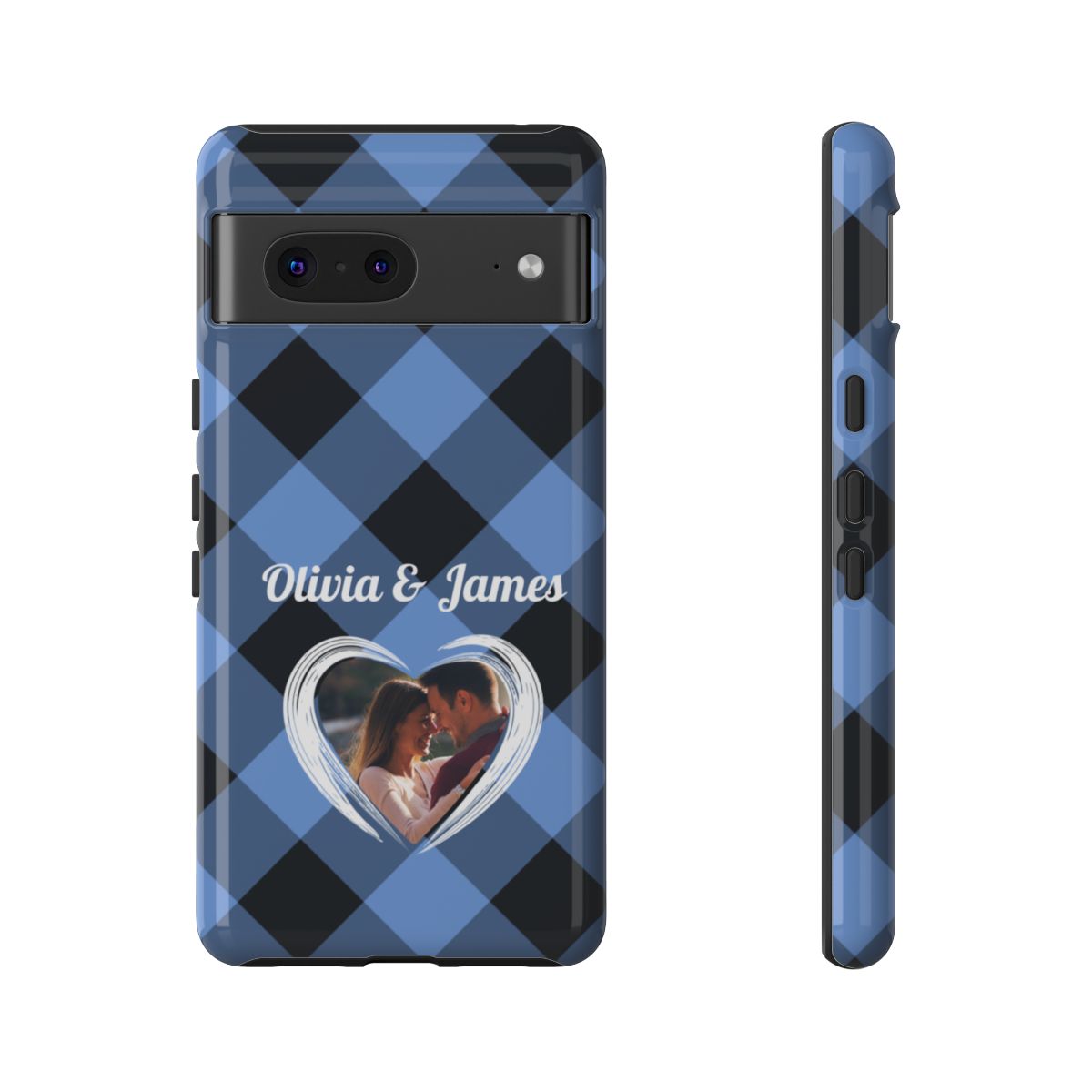 Personalized Blue Plaid Phone Case - Custom Photo & Name
