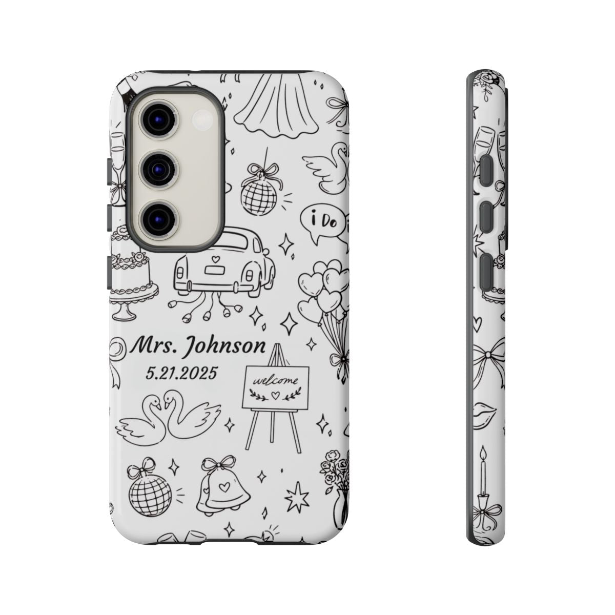 Black Wedding Phone Case – Personalized Name & Date Gift