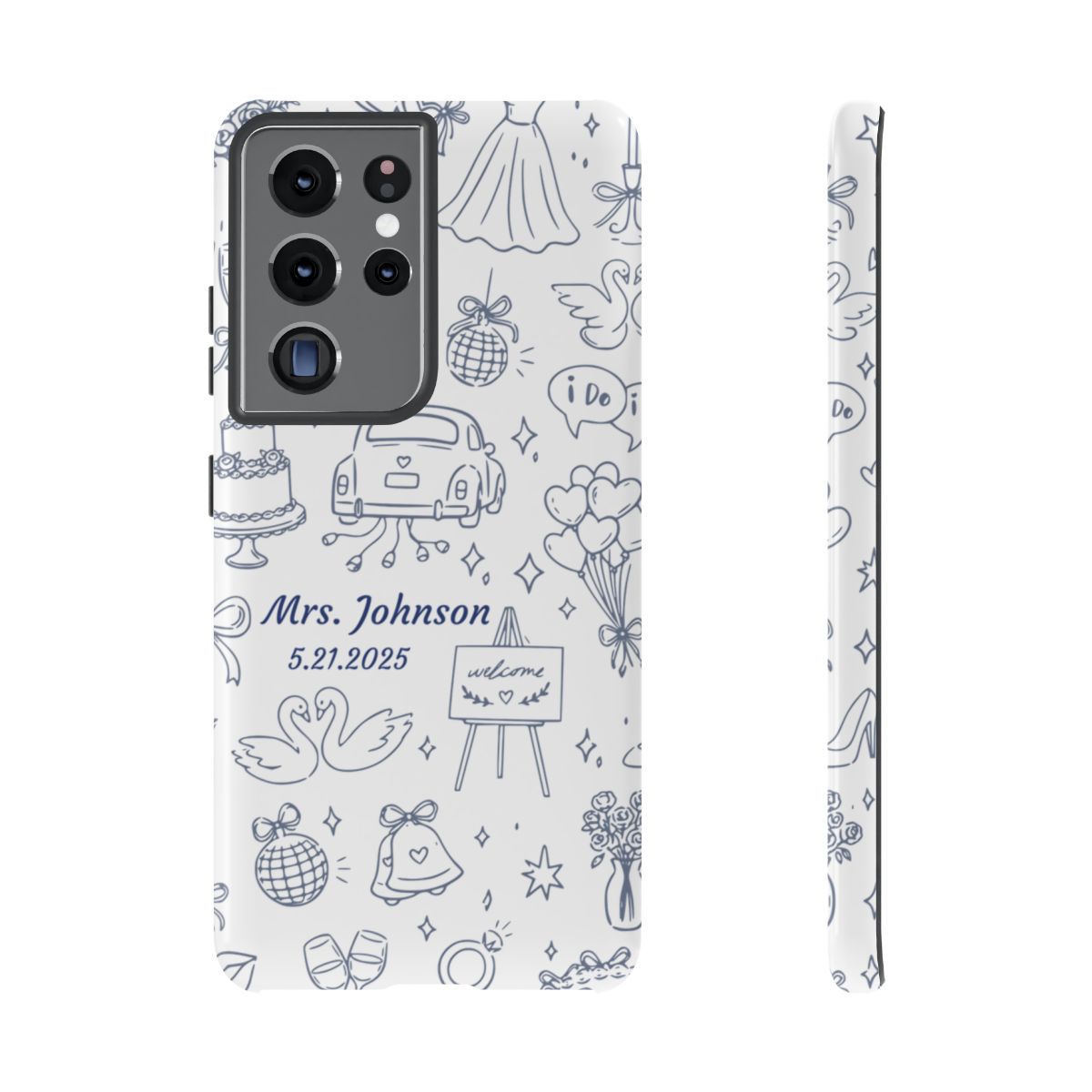 Navy Blue Personalized Wedding Phone Case – Custom Name & Date Bridal Gift