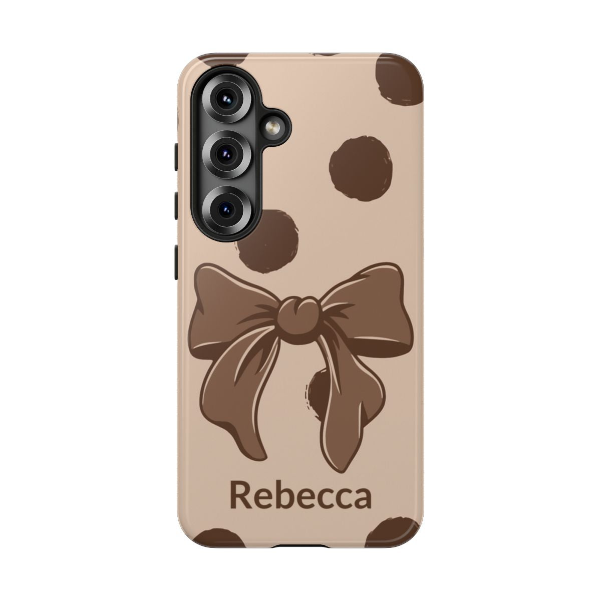 Personalized Brown Polka Dot Bow Phone Case – Custom Name Coquette Retro Aesthetic
