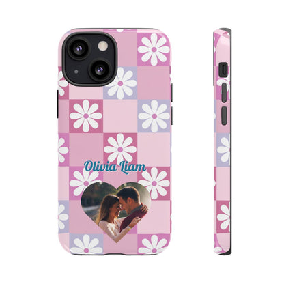 Personalized Pink Floral Checkered Tough Case