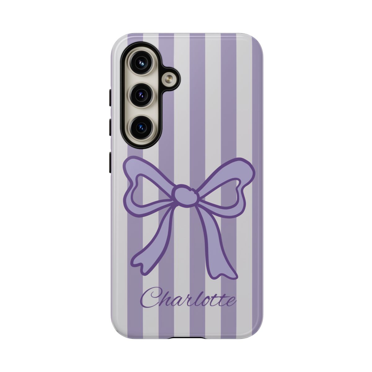 Personalized Lavender Bow Phone Case – Purple Striped Coquette Ribbon Aesthetic