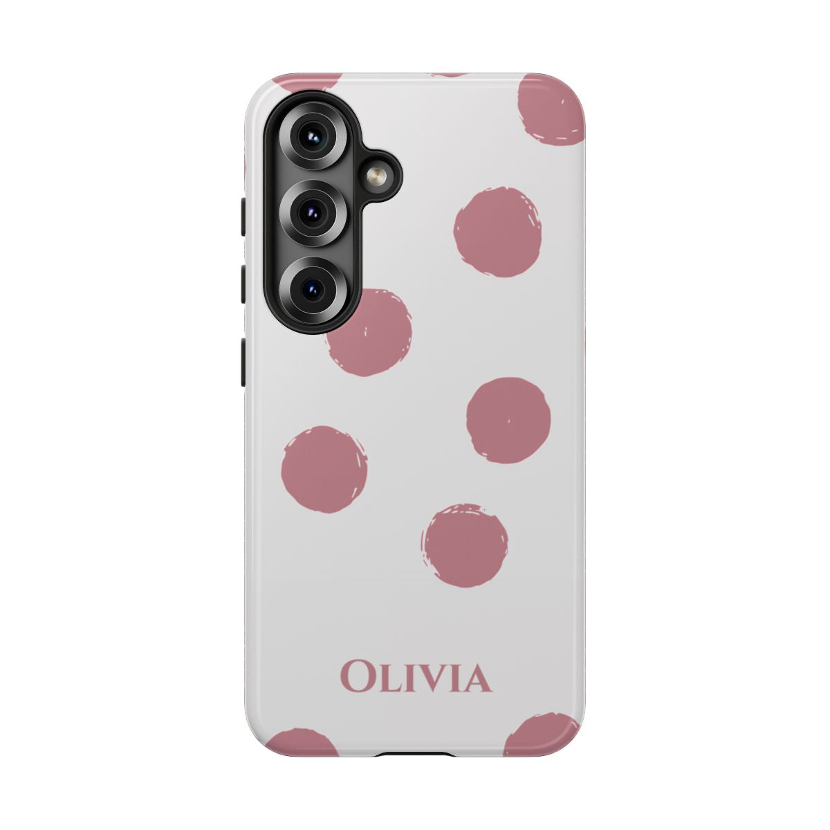 Personalized Pink Polka Dot Phone Case – Custom Name White Blush Aesthetic