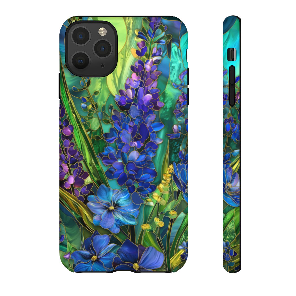 Lavender Garden Stained Glass Phone Case - Blue & Purple Floral Art