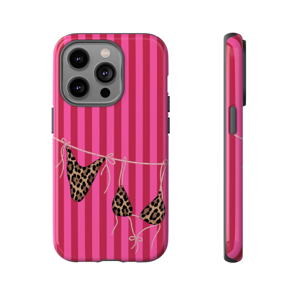 Leopard Bikini Striped Phone Case – Trendy Summer Beach Aesthetic