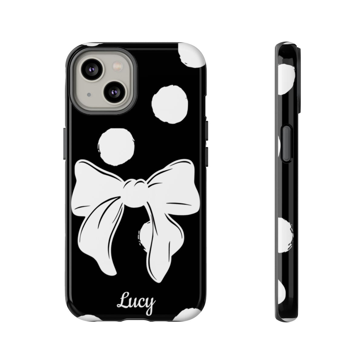 Personalized Black Polka Dot Bow Phone Case – Custom Name Coquette Retro Aesthetic
