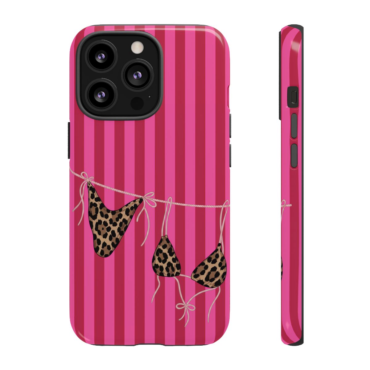 Leopard Bikini Striped Phone Case – Trendy Summer Beach Aesthetic