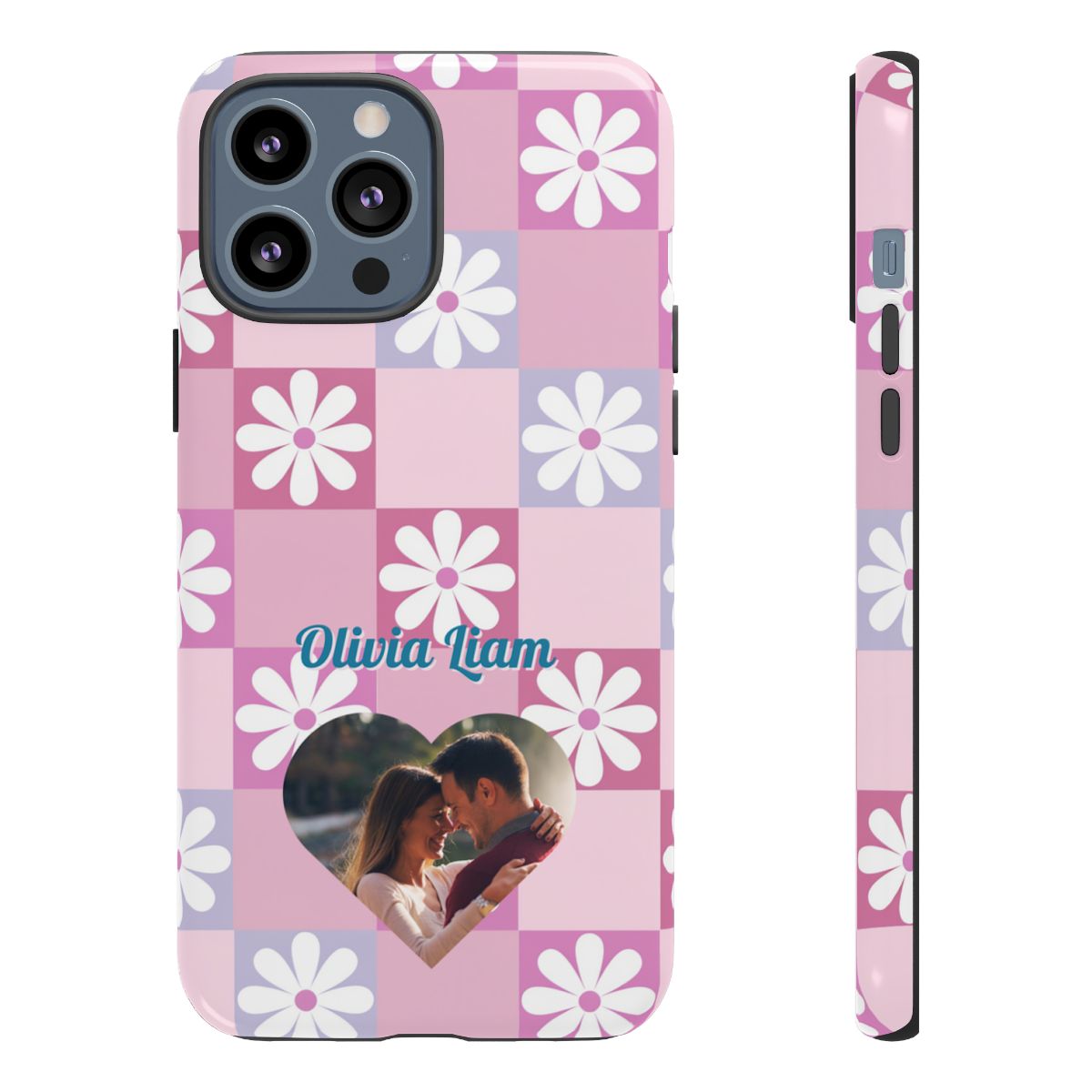 Personalized Pink Floral Checkered Tough Case