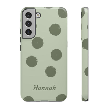 Personalized Sage Green Polka Dot Phone Case – Custom Name Matcha Aesthetic