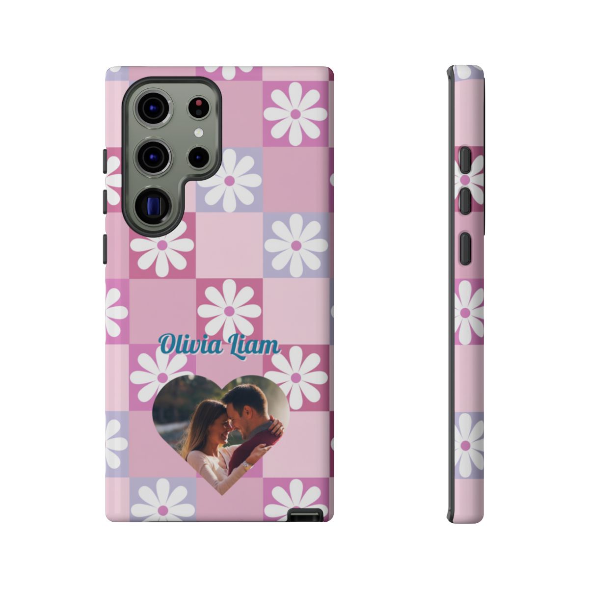 Personalized Pink Floral Checkered Tough Case