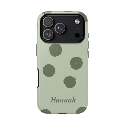 Personalized Sage Green Polka Dot Phone Case – Custom Name Matcha Aesthetic