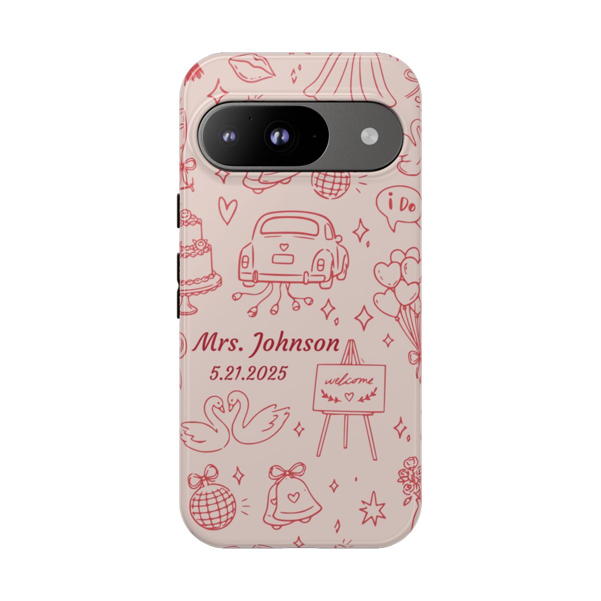 Pink Personalized Wedding Phone Case – Custom Name & Date Bridal Gift
