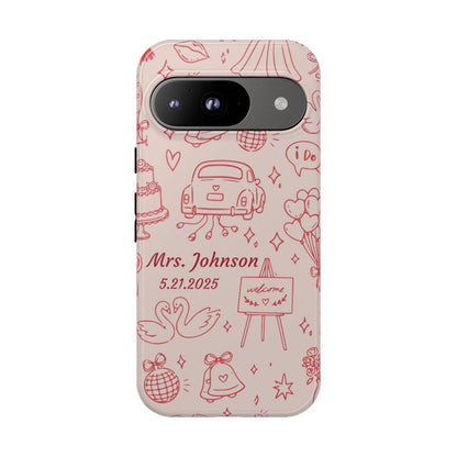 Pink Personalized Wedding Phone Case – Custom Name & Date Bridal Gift