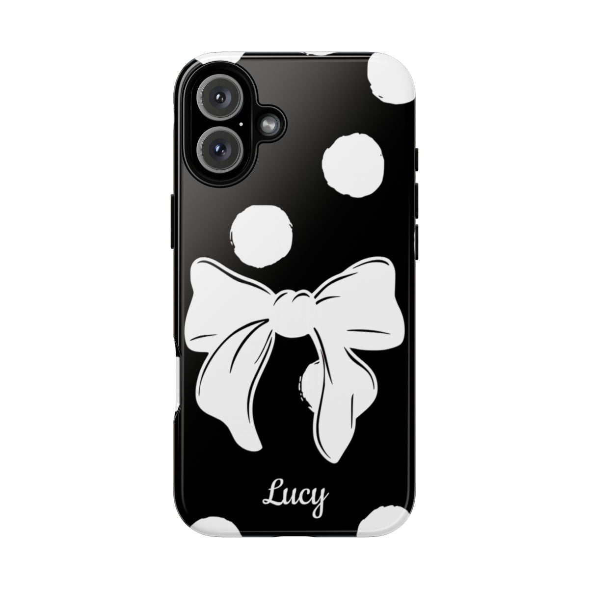 Personalized Black Polka Dot Bow Phone Case – Custom Name Coquette Retro Aesthetic