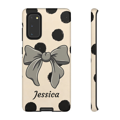 Personalized Polka Dot Bow Phone Case – Custom Name Coquette Retro Aesthetic