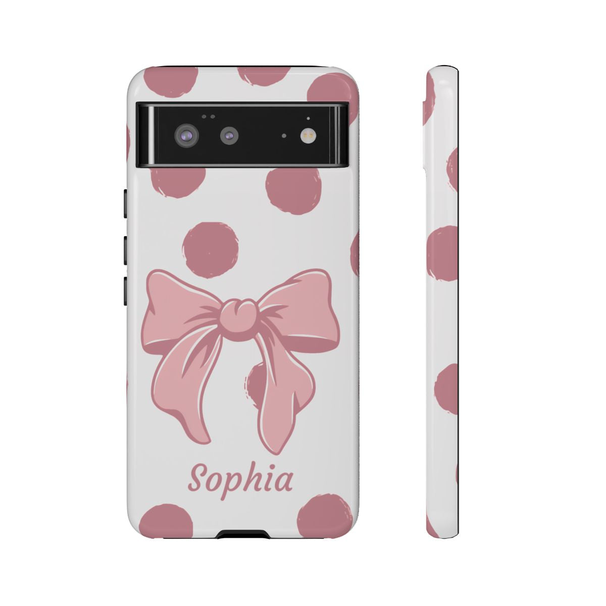 Personalized Pink Polka Dot Bow Phone Case – Custom Name Coquette Aesthetic