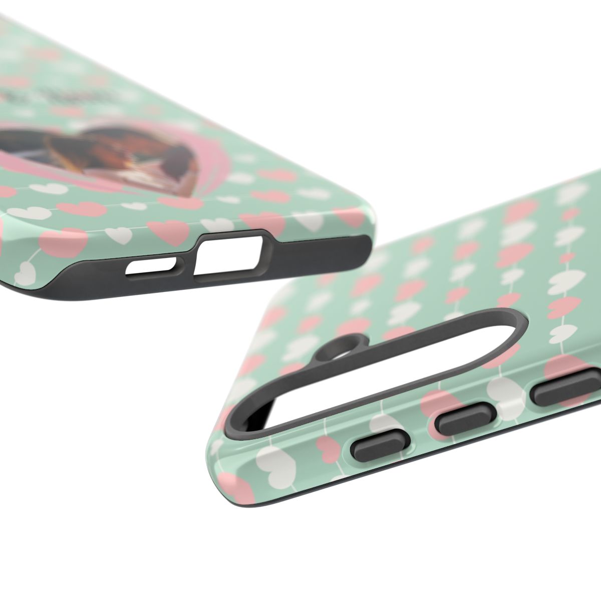 Personalized Mint Green Heart Phone Case - Custom Name and Photo