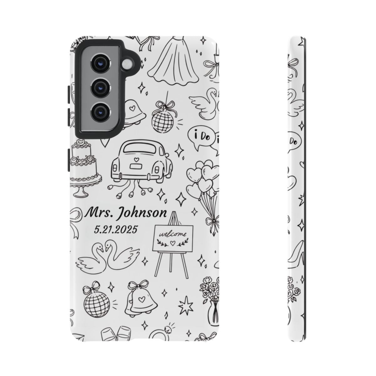 Black Wedding Phone Case – Personalized Name & Date Gift